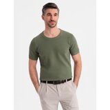 Ombre Men's knitted t-shirt with fine texture - olive | Shoptok.si