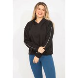 Şans Women's Plus Size Black Piping Detail Hooded Sweatshirt Cene
