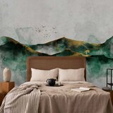  Foto tapeta - Abstract landscape - green mountains with golden patterns and birds 294x210 Samoljepljiva | shoptok.hr