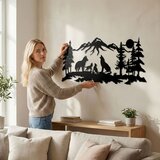 Wallxpert metalni zidni ukras 5314, vukovi u planinskom pejzažu sa šumom i mesecom, 117 x 51 cm, crni | Eponuda.com