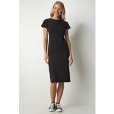 Happiness İstanbul Women's Black Short Sleeve Fitted Midi Knitted Dress Cene