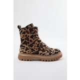 Trendyol Leopard Patterned Brown Lace-Up Flat Low Heel Ankle Boots | shoptok.hr