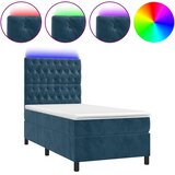  Krevet box spring s madracem LED tamnoplavi 90x190 cm baršun | shoptok.hr