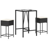  3-dijelni vrtni barski set od poliratana s jastucima crni Crna 70 x 70 x 110 cm | Shoptok.si