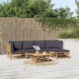  6-dijelna vrtna garnitura od bambusa s tamnosivim jastucima Smeđa | shoptok.hr