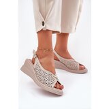 VINCEZA Womens Leather Wedge Sandals 41476 Beige | Shoptok.si