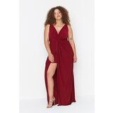 Trendyol Curve Claret Red Knot Detailed Knitted Evening Dress Cene