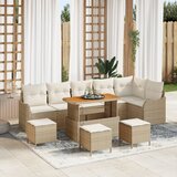 vidaXL 10-delni vrtni zofe set z blazinami, bež poli ratan akacija | Shoptok.si