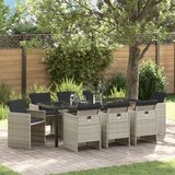 vidaXL set za objedovanje u vrtu od 9 komada s jastučićima svjetlosiva poli ratan, vrtni stol crni 200x80x73 cm kaljeno staklo | shoptok.hr