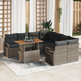 vidaXL 9-delni vrtni kavč set z blazinami siv poli ratan akacija | Shoptok.si