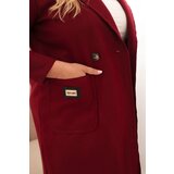 Kesi Włoski Elegant Plus Size women's coat with a collar and large pockets burgundy | Shoptok.si