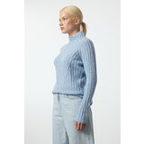 Trendyol Blue Soft Textured Knit Detailed Stand Collar Knitwear Sweater Cijene
