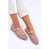 Boto Embellished Women's Ballerinas With Strap And Buckle Beige Avirae | Shoptok.si