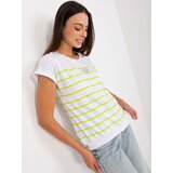 Fashion Hunters White and light green blouse with short sleeves Cene