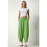 Happiness İstanbul Women's Peanut Green Linen Viscose Baggy Pants with Pocket Cene