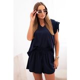Kesi Włoski Women's set made of viscose, ruffled blouse and short shorts navy blue | shoptok.hr