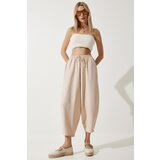  Women's Cream Pocket Linen Viscose Baggy Trousers | Shoptok.si