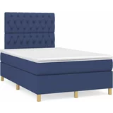 Box spring postelja z vzmetnico LED modra 120x190 cm blago