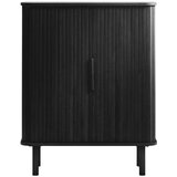 Unique Furniture Črna omarica v hrastovem dekorju z drsnimi vrati 113x90 cm Cavo – Cene