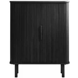 Unique Furniture Črna omarica v hrastovem dekorju z drsnimi vrati 113x90 cm Cavo –