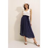 By Saygı Belted Waist and Lined Crepe Skirt Navy Blue Cene