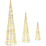 vidaXL Božično drevo med 90 LED 3 pcs Toplo bela 40 cm 60 cm 80 cm PET | Shoptok.si