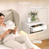  Set od 2 noćna ormarića s RGB LED rasvjetom plutajući noćni ormarić s ladicom i otvorenim pretincem bijela | shoptok.hr