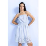 Defacto Square Neck Striped Embroidery Strap Mini Dress Cene