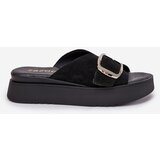 Zazoo Women's Suede Slides With Buckle On Platform Black 3019 | ePonuda.com