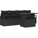 vidaXL 5-dijelni vrtni set sofe s jastučićima Crni poli ratan, 2-sjedna vrtna sofa s prostorom za pohranu i jastučićima Crni poli ratan | shoptok.hr