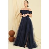 By Saygı Frilly Belted Collar And Sleeves Lined Long Tulle Dress | Shoptok.si