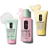 Clinique 3-Step Skin Care darilni set čistilna vodica za obraz Clarifying Lotion Twice A Day Exfoliator 2 60 ml + milo za obraz All About Clean Liquid Facial Soap Mild 30 ml + vlažilna emulzija Dramatically Different Moisturizing Lotion 30 ml za ženske Cene