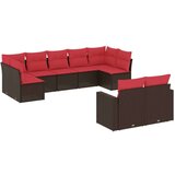  Vrtna garnitura - 9-dijelni set vrtnih sofa s jastucima poliratan smeđi - Smeđe-crvena Bez stola 1 | shoptok.hr