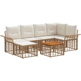  Set vanjskih sofa 7 pcs Prirodna i krema bijela Poliester - Prirodna i kremasto bijela sa stolom | shoptok.hr