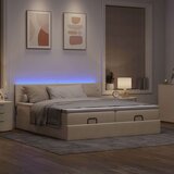 vidaXL Otomanski posteljni okvir z vzmetnicami krem 160x200 cm blago, (21609197) | Shoptok.si