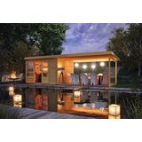 KARIBU LESENA VRTNA HIŠKA BASTRUP 5 2.79X2.2X2.79 +4M NADSTREŠEK LES 28MM | Shoptok.si