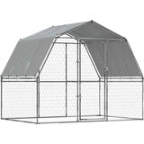 vidaXL Pasji boks s streho in vrati srebrno pocinkano jeklo - - Srebrna - 39.6 - 285 x 195 x 230 cm - 2025- | Shoptok.si