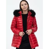 TIFFI Red down jacket with raccoon dog St. Anton