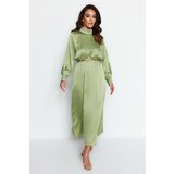 Trendyol Green Belted Collar and Cuff Draped Detailed Woven Hijab Evening Dress | Shoptok.si