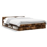 Maison Chic Posteljni okvir - Dvoposteljna postelja - Zakonska postelja s predali dimljen hrast 150x200 cm inž. les, (21696118) | Shoptok.si