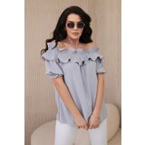 Kesi Spanish blouse with decorative ruffle in gray color Cene