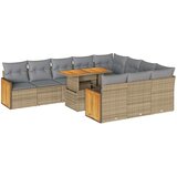 vidaXL Vrtna sedežna garnitura z blazinami 11-delna bež ratan/akacija, (21782603) | Shoptok.si