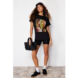 Trendyol Pletena majica s ispisom Boyfriend crna | crvena | ePonuda.com