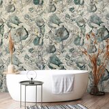  Foto tapeta - Autumn souvenirs - cool grey floral pattern with leaves 100x70 | shoptok.hr
