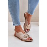 Laura Messi Leather Sandals On Flat Heel With Decoration 2865 Gold Cene