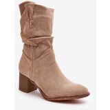 Kesi Beige shaved women's insulated boots with a gathered upper with a high heel | shoptok.hr
