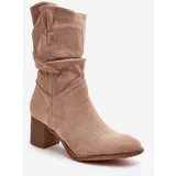 Kesi Beige shaved women's insulated boots with a gathered upper with a high heel