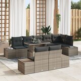 vidaXL Vrtni kavč komplet Set 9 Rjava, Siva Ratan, Tkanina | Shoptok.si