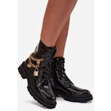 Boto Lacquered Ankle Boots Workers Women's With Golden Chain Insulated Black Sarinae | shoptok.hr