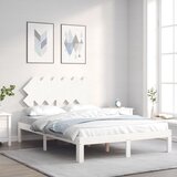 Maison Chic Posteljni okvir - Dvoposteljna postelja - Zakonska postelja z vzglavjem bel trden les-J15695, (21760596) | Shoptok.si